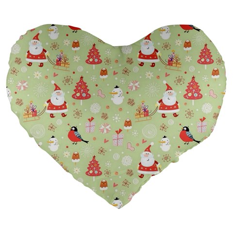 Christmas Pattern, Christmas Tree, Santa Large 19  Premium Flano Heart Shape Cushions from ArtsNow.com Front