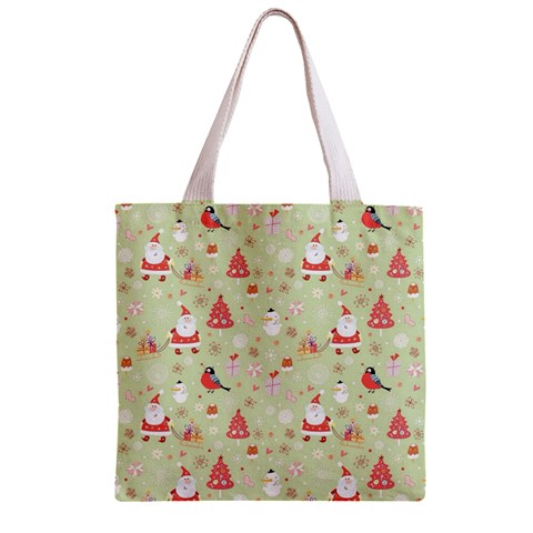 Christmas Pattern, Christmas Tree, Santa Zipper Grocery Tote Bag from ArtsNow.com Front