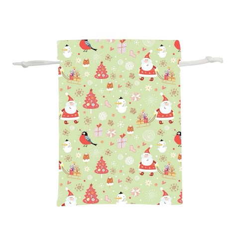 Christmas Pattern, Christmas Tree, Santa Lightweight Drawstring Pouch (S) from ArtsNow.com Front