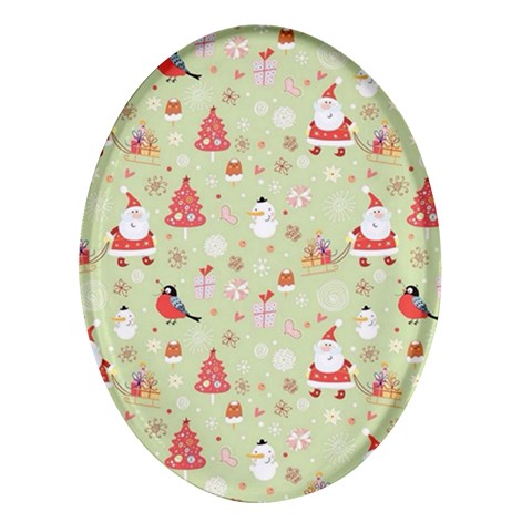 Christmas Pattern, Christmas Tree, Santa Oval Glass Fridge Magnet (4 pack) from ArtsNow.com Front