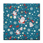 Christmas Pattern, Pattern, Christmas, Santa, Blue Tile Coaster