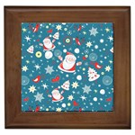 Christmas Pattern, Pattern, Christmas, Santa, Blue Framed Tile