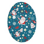 Christmas Pattern, Pattern, Christmas, Santa, Blue Ornament (Oval)