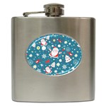 Christmas Pattern, Pattern, Christmas, Santa, Blue Hip Flask (6 oz)