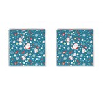 Christmas Pattern, Pattern, Christmas, Santa, Blue Cufflinks (Square)