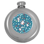 Christmas Pattern, Pattern, Christmas, Santa, Blue Round Hip Flask (5 oz)