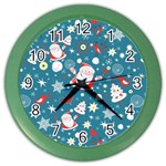 Christmas Pattern, Pattern, Christmas, Santa, Blue Color Wall Clock