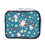 Christmas Pattern, Pattern, Christmas, Santa, Blue Mini Toiletries Bag (One Side)