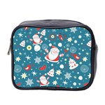 Christmas Pattern, Pattern, Christmas, Santa, Blue Mini Toiletries Bag (Two Sides)