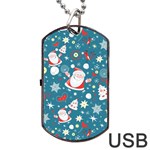 Christmas Pattern, Pattern, Christmas, Santa, Blue Dog Tag USB Flash (One Side)