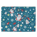 Christmas Pattern, Pattern, Christmas, Santa, Blue Cosmetic Bag (XXL)