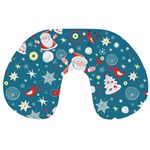 Christmas Pattern, Pattern, Christmas, Santa, Blue Travel Neck Pillow