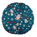 Christmas Pattern, Pattern, Christmas, Santa, Blue Large 18  Premium Flano Round Cushions