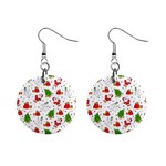 Christmas Pattern, Pattern, Christmas, Trees, Santa Mini Button Earrings