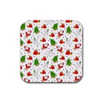 Christmas Pattern, Pattern, Christmas, Trees, Santa Rubber Coaster (Square)