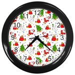 Christmas Pattern, Pattern, Christmas, Trees, Santa Wall Clock (Black)