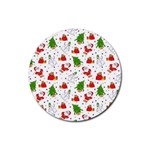 Christmas Pattern, Pattern, Christmas, Trees, Santa Rubber Coaster (Round)