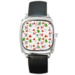 Christmas Pattern, Pattern, Christmas, Trees, Santa Square Metal Watch