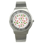 Christmas Pattern, Pattern, Christmas, Trees, Santa Stainless Steel Watch