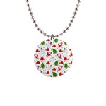 Christmas Pattern, Pattern, Christmas, Trees, Santa 1  Button Necklace