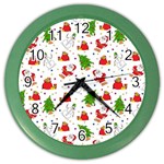 Christmas Pattern, Pattern, Christmas, Trees, Santa Color Wall Clock