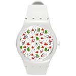 Christmas Pattern, Pattern, Christmas, Trees, Santa Round Plastic Sport Watch (M)