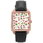 Christmas Pattern, Pattern, Christmas, Trees, Santa Rose Gold Leather Watch 