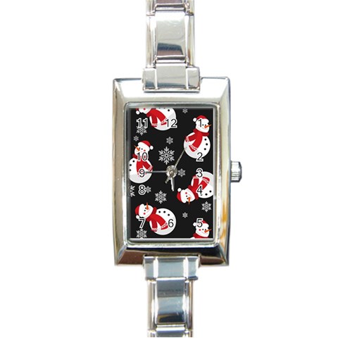 Christmas Texture, Retro Background With Snowmen Rectangle Italian Charm Watch from ArtsNow.com Front