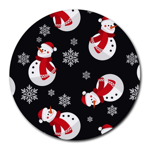 Christmas Texture, Retro Background With Snowmen Round Mousepad from ArtsNow.com Front