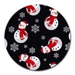 Christmas Texture, Retro Background With Snowmen Round Mousepad