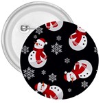 Christmas Texture, Retro Background With Snowmen 3  Buttons