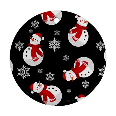 Christmas Texture, Retro Background With Snowmen Ornament (Round) from ArtsNow.com Front