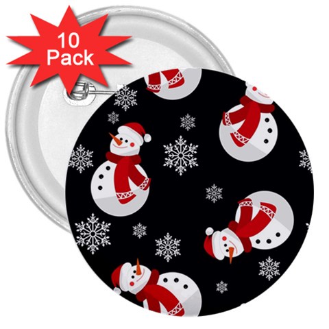 Christmas Texture, Retro Background With Snowmen 3  Buttons (10 pack)  from ArtsNow.com Front