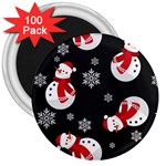 Christmas Texture, Retro Background With Snowmen 3  Magnets (100 pack)