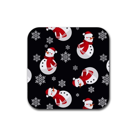 Christmas Texture, Retro Background With Snowmen Rubber Coaster (Square) from ArtsNow.com Front