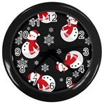 Christmas Texture, Retro Background With Snowmen Wall Clock (Black)