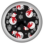 Christmas Texture, Retro Background With Snowmen Wall Clock (Silver)