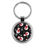 Christmas Texture, Retro Background With Snowmen Key Chain (Round)