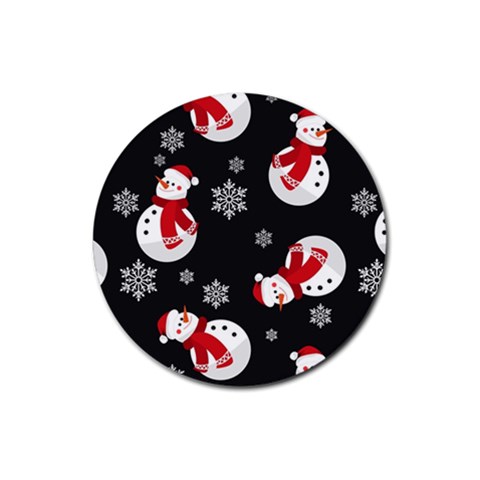 Christmas Texture, Retro Background With Snowmen Rubber Coaster (Round) from ArtsNow.com Front