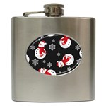 Christmas Texture, Retro Background With Snowmen Hip Flask (6 oz)