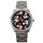 Christmas Texture, Retro Background With Snowmen Sport Metal Watch