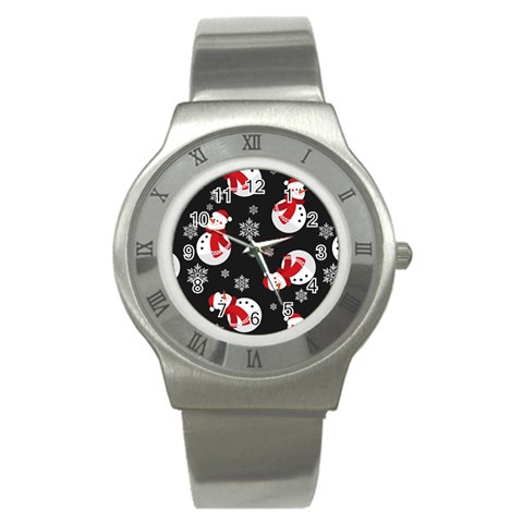 Christmas Texture, Retro Background With Snowmen Stainless Steel Watch from ArtsNow.com Front