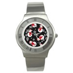 Christmas Texture, Retro Background With Snowmen Stainless Steel Watch