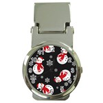 Christmas Texture, Retro Background With Snowmen Money Clip Watches