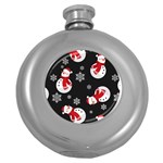 Christmas Texture, Retro Background With Snowmen Round Hip Flask (5 oz)