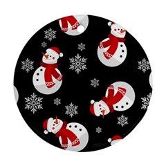 Christmas Texture, Retro Background With Snowmen Round Ornament (Two Sides) from ArtsNow.com Front