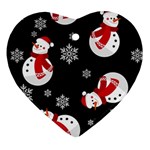 Christmas Texture, Retro Background With Snowmen Heart Ornament (Two Sides)