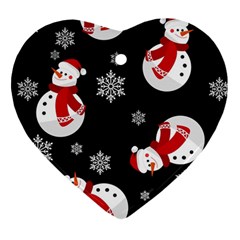 Christmas Texture, Retro Background With Snowmen Heart Ornament (Two Sides) from ArtsNow.com Back