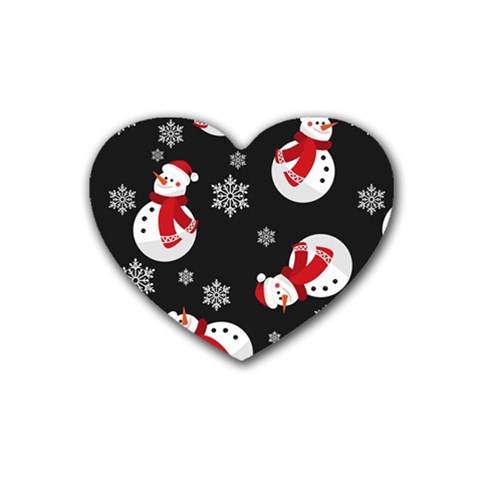 Christmas Texture, Retro Background With Snowmen Rubber Coaster (Heart) from ArtsNow.com Front