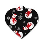 Christmas Texture, Retro Background With Snowmen Dog Tag Heart (Two Sides)